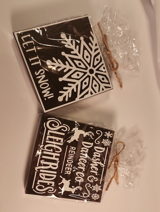 Other - Holiday Wood Stain & White Decorative Sign Set - Let It Snow & Sleigh Rides